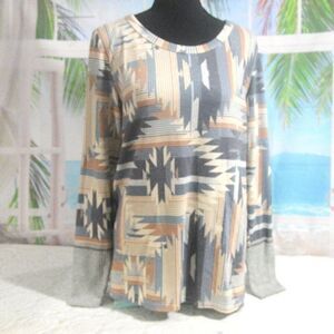 Macaron Round Neck Multi Color Aztec Print Long Sleeve Top New